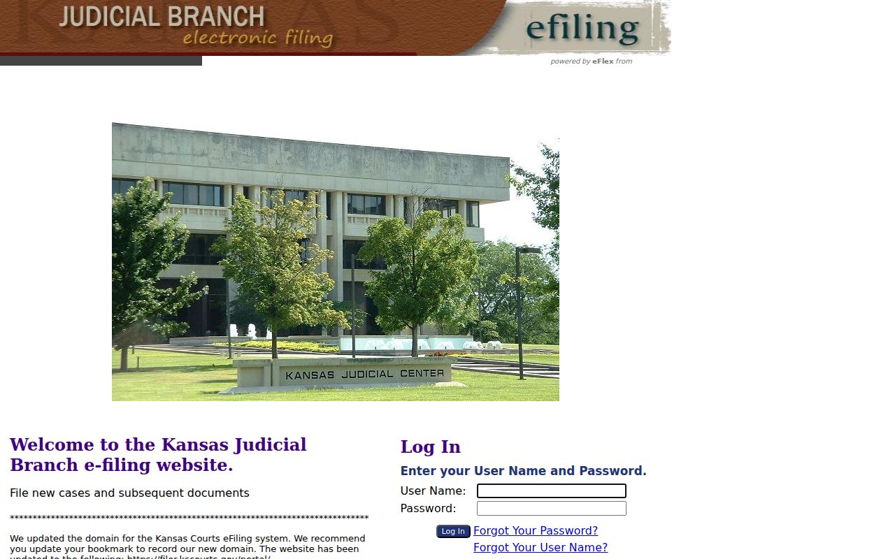 Kansas eFlex filing portal login and support screen