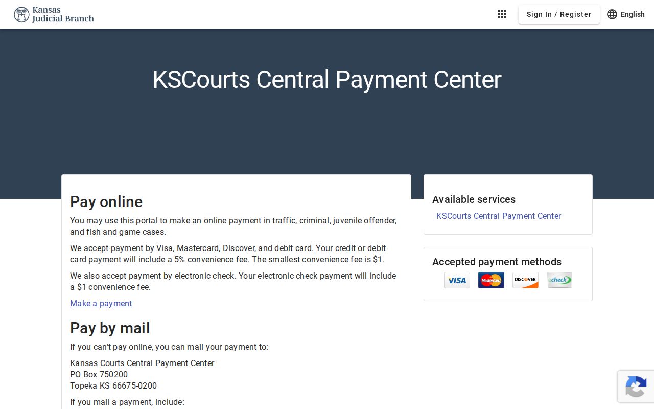 Kansas Courts Central Payment Center payment types and methods