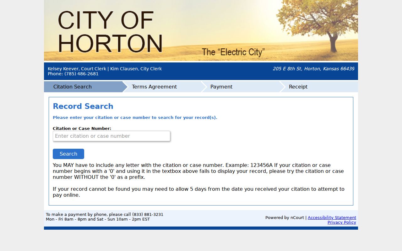 Brown County criminal docket access through Horton citation search