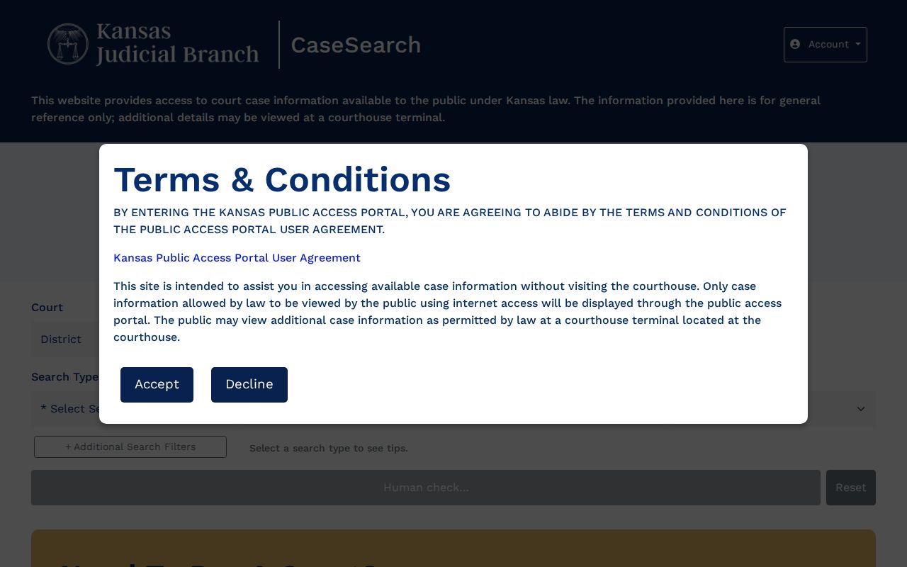 Kansas CaseSearch fields used for Brown County court docket searches
